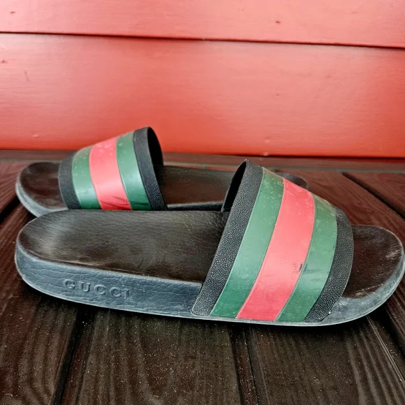 Gucci | Shoes | Gucci Black Slides With Red And Green  display picture 3